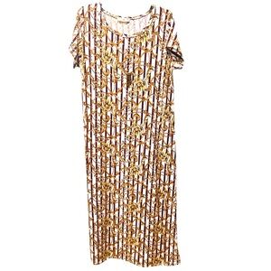 Burgundy White & Gold Knit Maxi Dress Size 2X